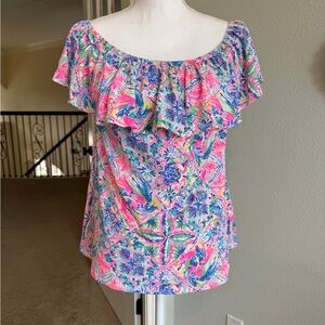 Lilly Pulitzer Colorful Floral Short Sleeve Top